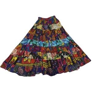 Phool Multicolor Small Boho Drawstring Cotton Floor Length Skirt Flowy Festival